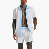 Herren Sommer Set mit Kurzarmhemd und Kordelzug Shorts – Weiß