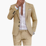 Herren Sommeranzug aus Baumwolle mit Revers und Hose – Beige