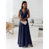 Damen-Maxikleid in Wickeloptik | ärmellose Ausführung – Marineblau