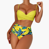 Push Up Bikini - Damen High Waist Zweiteiler mit Muster – Gelb