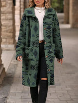 Eleganter wintermantel mit stylischem print für kalte tage – Grün