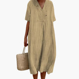 Boho Sommerkleid für Damen – Luftig, Locker & V-Ausschnitt – Khaki