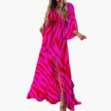 Farbenfrohes Sommerkleid - Damen Maxikleid mit Blumenprint – Rosa Rot