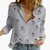Elegante Bluse mit Blumenmuster für Damen - Stilvoll & Vielseitig – Grau mit Sternmotiven in Schwarz