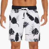 Gestreifte Herren-Badeshorts - mit Kordelzug und Taschen – Weiß
