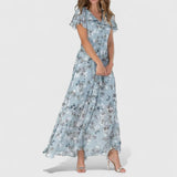 Eliane | Elegantes Blumen-Maxikleid – Blau