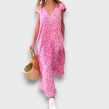 Elisiane – Fließendes Kleid mit V-Ausschnitt – Rosa