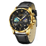 Stilvolle Mondphasen-Armbanduhr – Schwarz Gold
