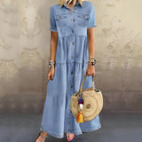 Calanthe - Denim-Maxikleid im Boho-Stil – Hellblau