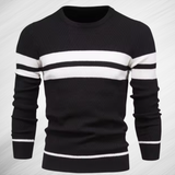Eleganter Herren Streifenpullover Mit Zickzack-Muster – Atmungsaktiver Slim-Fit Klassiker – Schwarz