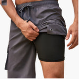 Herren Badeshorts mit Stretchstoff und Seitentasche – Grau