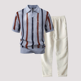 Richards - Bequemes Streifen-Polo und Hosen-Set – Grau