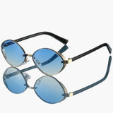 Damen Sonnenbrille mit ovalem Metallrahmen und UV400-Schutz – Goldblau