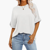 Damen Oversize T-Shirt mit Rundhalsausschnitt und kurzen Ärmeln – Weiß