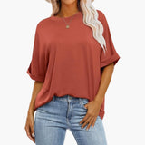 Damen Oversize T-Shirt mit Rundhals und kurzen Ärmeln – Rot