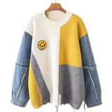 Fröhlicher Patchwork Pullover für Damen - Liora – Weiß/Gelb