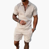 Herren Sommer Zweiteiler mit Reißverschluss und Shorts – Beige