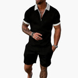 Herren Sommer Zweiteiler mit Reißverschluss und Shorts – Schwarz-Weiß