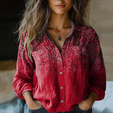 Amelia | Boho-Muster Quasten-Bindung Bluse – Rot