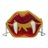 Alina Gothic Halloween Schultertasche – Lips & Zähne Design mit verstellbarem Träger – Gold