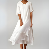 Agnès | Leichte und elegante Baumwolllange Kleid – Weiß