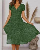 BelleRue - Bedrucktes Chiffonkleid mit kurzen Ärmeln und V-Ausschnitt für Damen – Grün