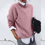 Damen-Strickpullover mit Rundhalsausschnitt | Langarm – Rosa