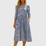 Harlow | Anmutiges V-Ausschnitt Eleganz Midi Kleid – Blau