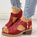 Elegante Damen Sandaletten mit Peep-Toe-Design – Rot