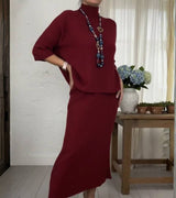 Marlene™ - Strick-Set mit Geripptem Rock – Burgund