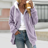 Damen Winter Teddy Mantel | Mit Kapuze – Lila