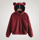 Tialyn - Plüsch-Hoodie mit Bärenohren – Burgunder