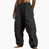 Herren Sommerhose mit weitem Bein und Kordelzug – Schwarz