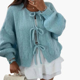 Strickjacke mit Schleifenverschluss für Damen – Blau