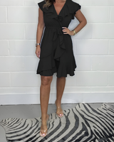 Elegantes Rüschenkleid mit V-Ausschnitt – femininer Look für jeden Anlass – Schwarz