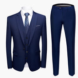 Herren Anzug dreiteilig mit Ein-Knopf Blazer und Weste – Marineblau