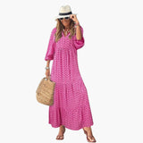 Boho Maxikleid für Damen - Blumenmuster & lockere Passform – Rosa