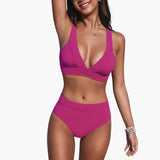 Bikini-Set mit hoher Taille - Damen V-Ausschnitt Design – Rosa