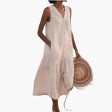 Midi-Kleid mit Knopfleiste für Damen - Sommerliches Shirt Kleid – Braun