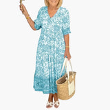 Boho Kleid Damen - Geblümtes Kleid mit V-Ausschnitt Sommer – Himmelblau