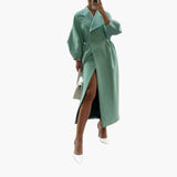 Langer Trenchcoat mit Revers für Damen – Grün