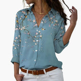 Blumendruck Damen - Bluse mit Knopfleiste und V-Ausschnitt – Himmelblau