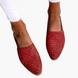 Geflochtene Leder Slingbacks für Damen - Flache Sommerschuhe – Rot