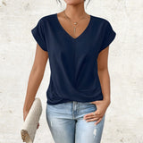 Katharina | Elegantes Shirt mit V-Ausschnitt – Navy Blau