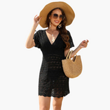 Häkel-Strandkleid - Damen Bikini Cover-Up im Boho-Stil – Schwarz