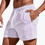 Herren Boardshorts mit Streifen und elastischem Bund – Errötendes Rosa