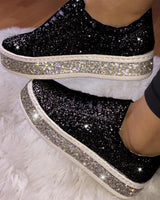 Stilvolle Plateau-Glitter Damen Sneakers - Sienna – Schwarz