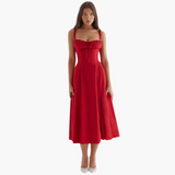 Midi Corsage Sommerkleid für Frauen - Blumenmuster Elegant – Rot