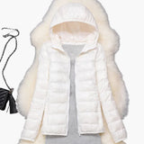 Ultraleichte Daunenjacke mit Kapuze für Damen – Weiß