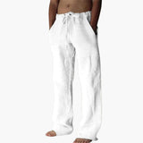 Herren Freizeithose aus Leinen mit Kordelzug für Sommer – Weiß